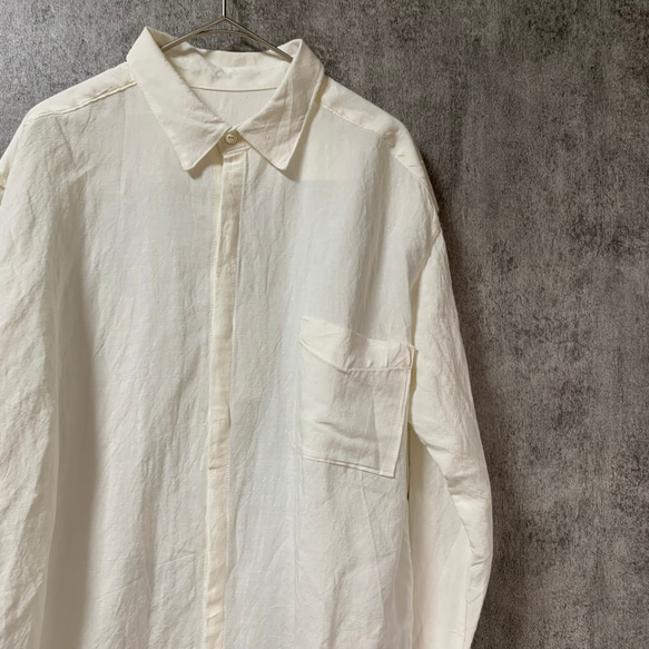 バンブーリネンの比翼シャツ 生成り/インディゴ Bamboo linen shirt 9枚目の画像