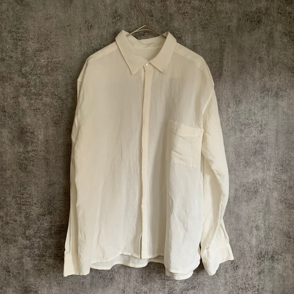 バンブーリネンの比翼シャツ 生成り/インディゴ Bamboo linen shirt 8枚目の画像