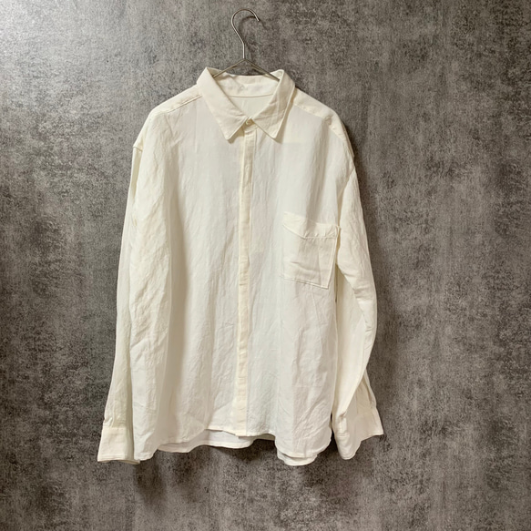 バンブーリネンの比翼シャツ 生成り/インディゴ Bamboo linen shirt 7枚目の画像