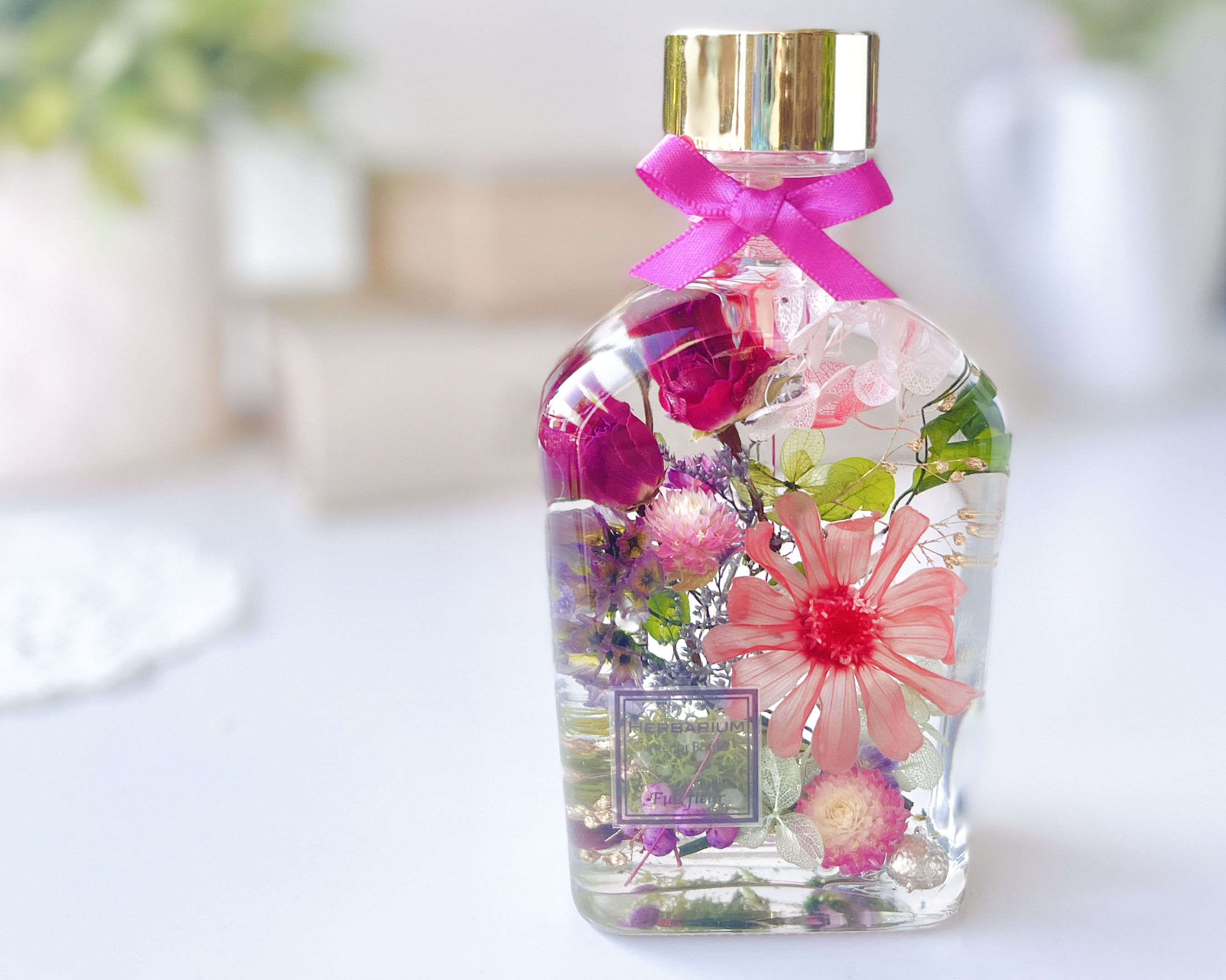 ◆ハーバリウム　278 真っ白ジニアのツリーbottle *.:。✿*゜¨ ◇ハーバリウム278 真っ白ジニアのツリーbottle *.:。✿*゜¨