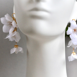 【ホワイトガーデン】オーガンジーの花　大ぶりのブライダルピアス　ゴールド 9枚目の画像