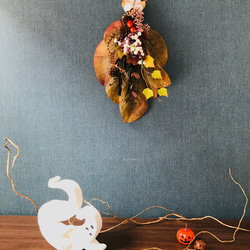 【早割中！】マグノリアと秋色木の実のハロウィンスワッグ★アースカラーで大人可愛い✴︎シック 2枚目の画像