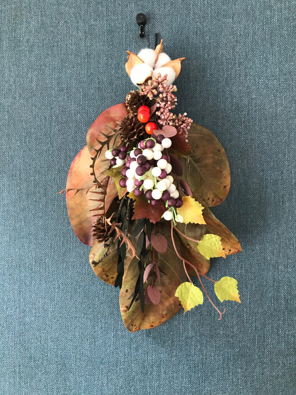 【早割中！】マグノリアと秋色木の実のハロウィンスワッグ★アースカラーで大人可愛い✴︎シック 5枚目の画像