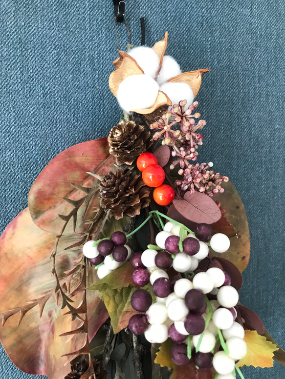 【早割中！】マグノリアと秋色木の実のハロウィンスワッグ★アースカラーで大人可愛い✴︎シック 6枚目の画像