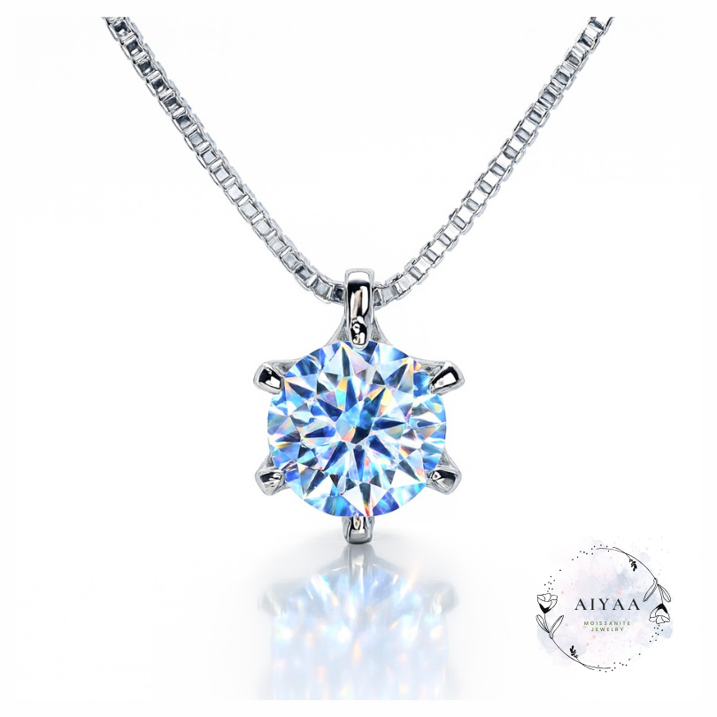 モアサナイト　モアッサナイト　1カラット　ネックレス　シーブルーモアサナイト　6.5mm