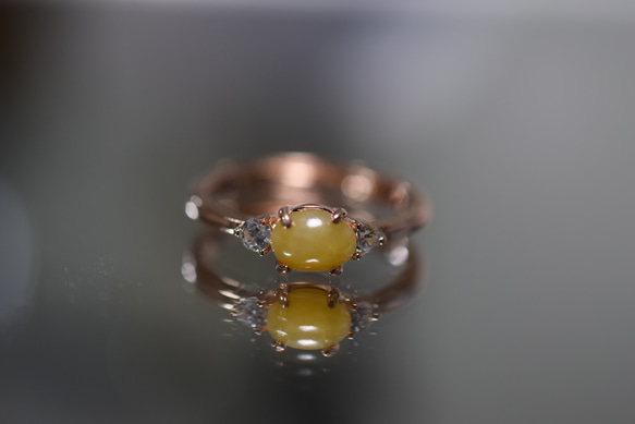 ARG23-174 天然ミャンマー産 黄翡翠 本翡翠 指輪 シンプル リング フリーサイズ 金属アレルギー対応 1枚目の画像