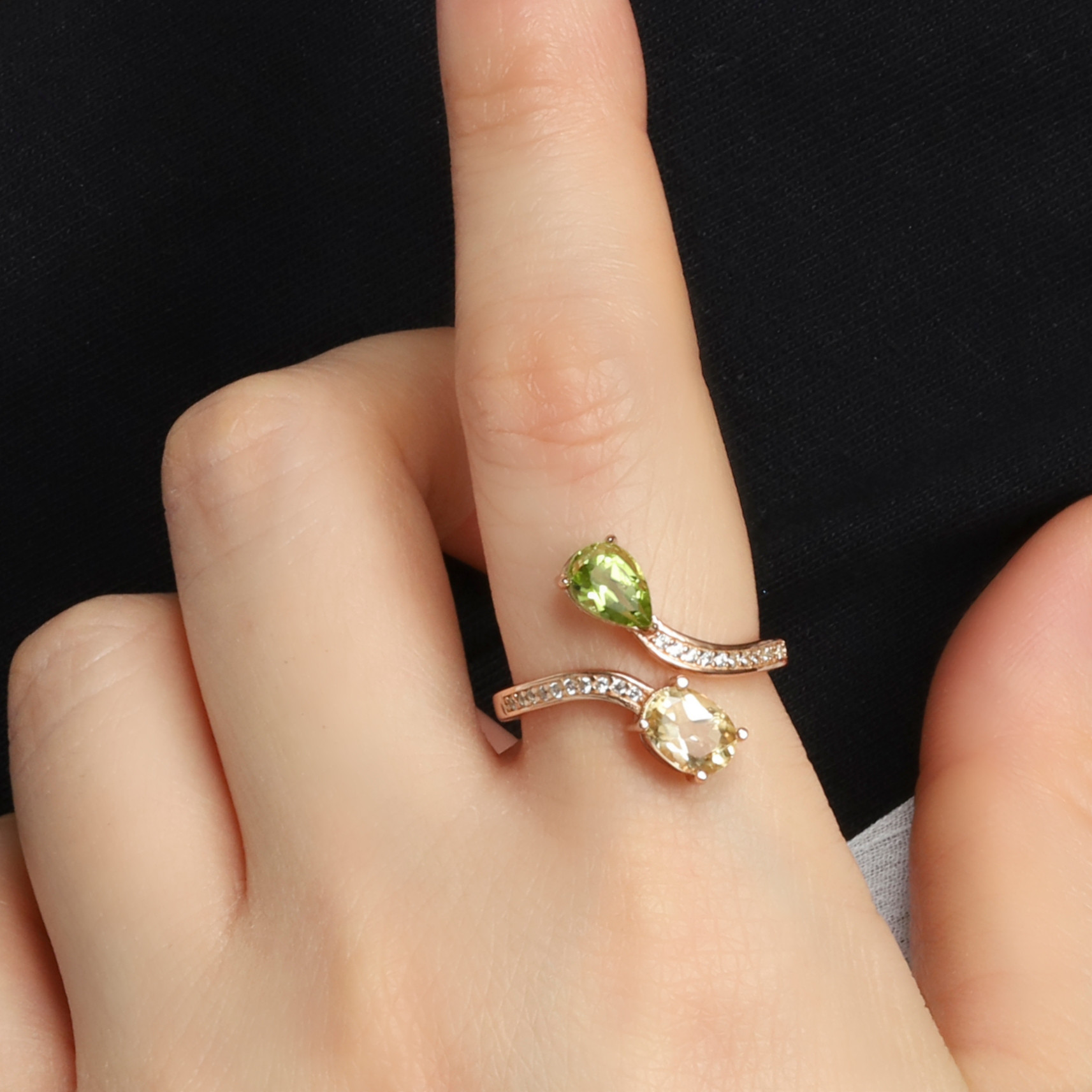 【再販】～Sunflower～向日葵フォークリング《シトリン×ペリドット》【18kgpsilver925】フリーサイズ