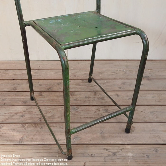 アイアンチェア グリーン 緑 鉄製 スツール 椅子 いす スチール スタッキング インダストリアル 工業系 ビンテージ 14枚目の画像