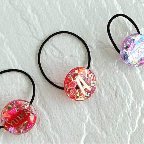 レジン ヘアアクセサリー ヘアゴム イニシャル name ネーム