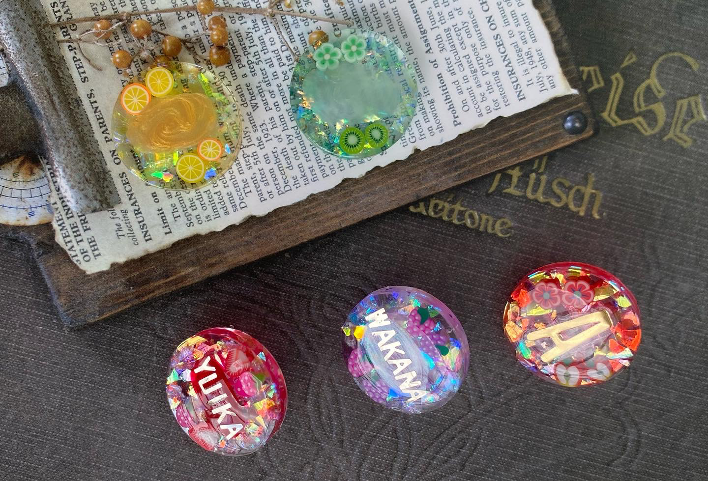 りんご　レジン　ハンドメイド　ヘアゴム