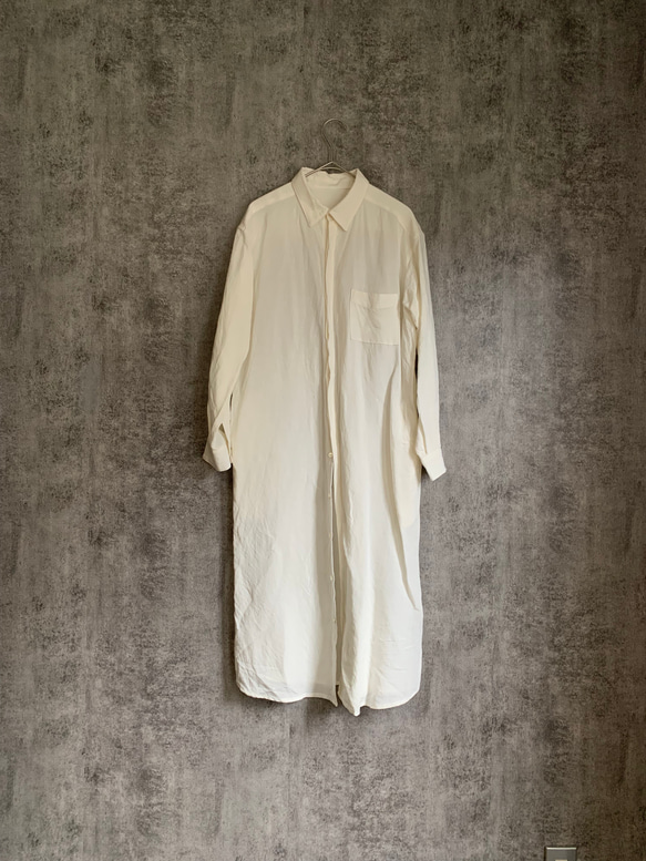 バンブーリネンシャツワンピース 生成り/インディゴ Bamboo linenshirt dress 15枚目の画像