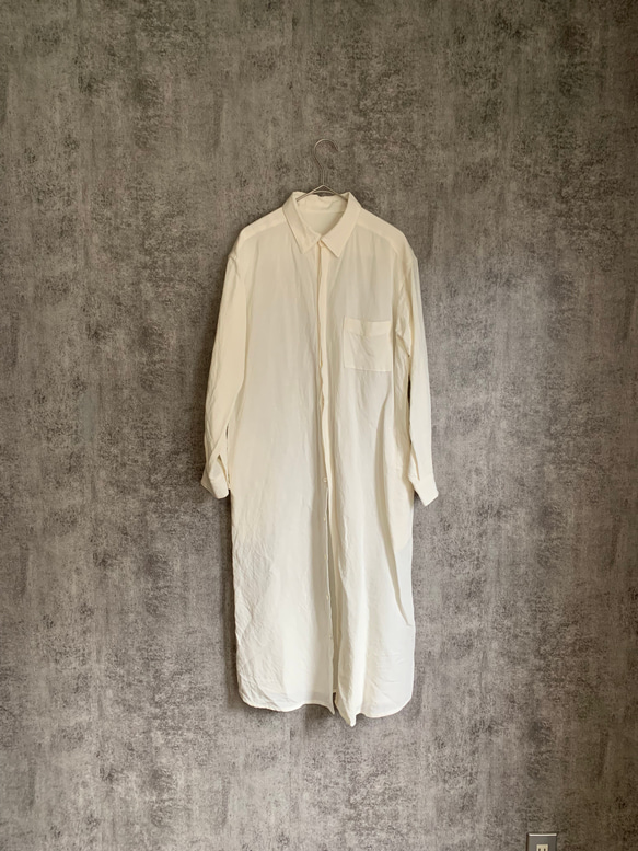 バンブーリネンシャツワンピース 生成り/インディゴ Bamboo linenshirt dress 14枚目の画像