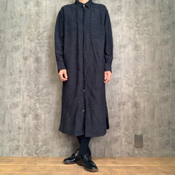 バンブーリネンシャツワンピース 生成り/インディゴ Bamboo linenshirt dress 3枚目の画像