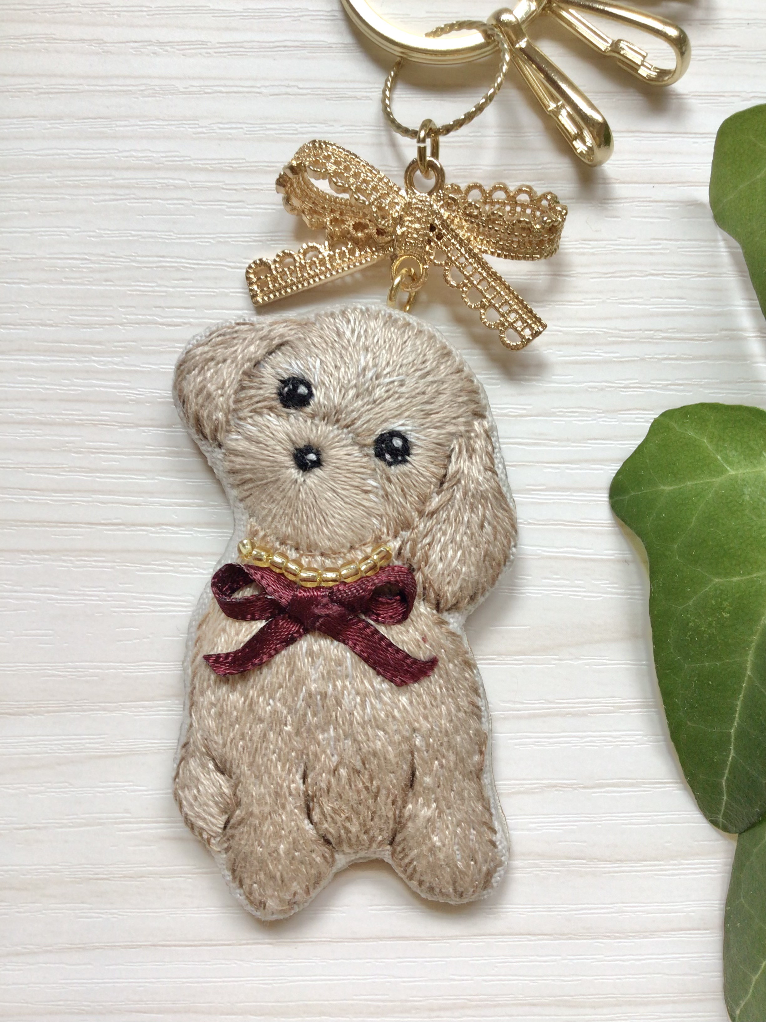 専用　ハンドメイド　刺繍　トイプードル　レオパ　ストラップ　キーホルダー キーホルダー 刺繍 トイプードル トイプー 犬 dog プードル