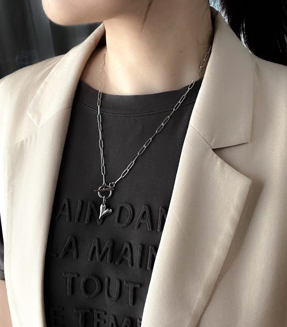 【ifumé】金属アレルギー対応 ハートのマンテルネックレス SILVER サージカルステンレス 50センチ 4枚目の画像