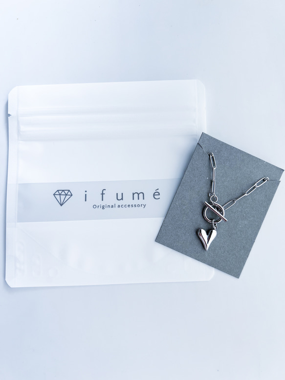 【ifumé】金属アレルギー対応 ハートのマンテルネックレス SILVER サージカルステンレス 50センチ 9枚目の画像