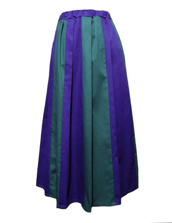 パープル×グリーン　２カラー　フレアプリーツロングスカート 3枚目の画像