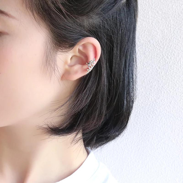 セット (SV925) Lovely Nibubu Ear cuff & Free Ring Set 〜 可憐な新芽 3枚目の画像