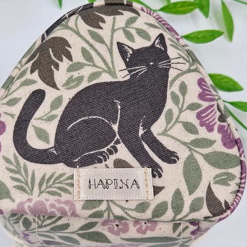 おにぎりポーチ 保温保冷 黒猫 猫シルエット 花柄 おむすび入れ