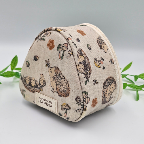 おにぎりポーチ 保温保冷 ハリネズミ 木の実 生成 おむすび入れ