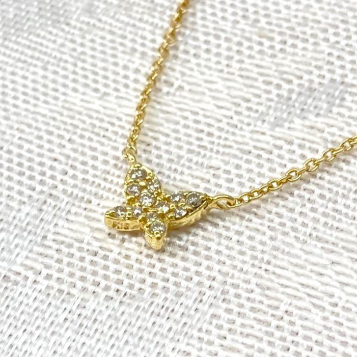 K18YG 天然石 ダイヤモンドの蝶々型プチペンダント【P0306YG】