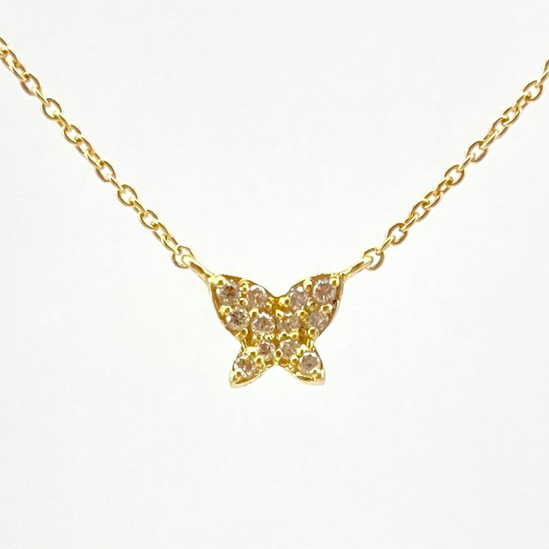 K18YG 天然石 ダイヤモンドの蝶々型プチペンダント【P0306YG】
