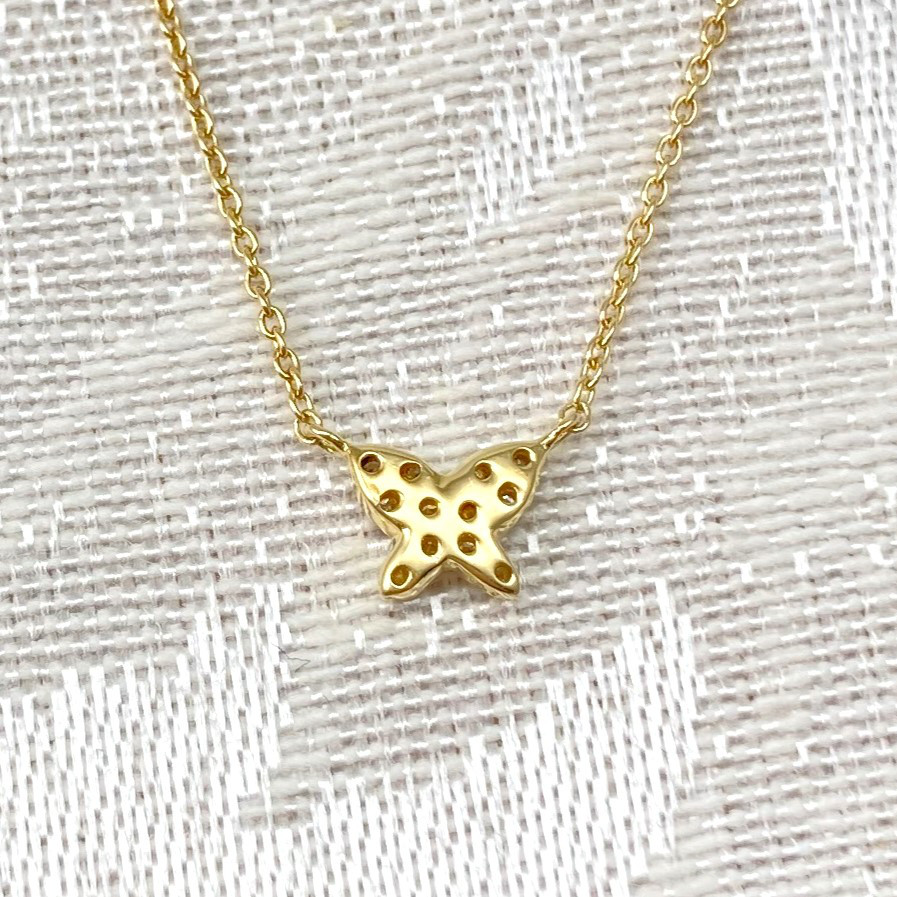 K18YG 天然石 ダイヤモンドの蝶々型プチペンダント【P0306YG】