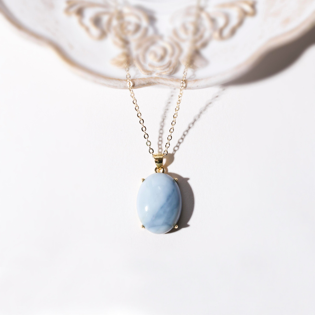 『幸せ』ブルーオパールネックレス【14kgf/ステンレス】金属アレルギー対応◇長さ選べる45cm-◇秋◇MAY.K