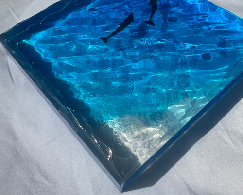 ②ウミガメのオーシャンアート レジンアート パステルブルー