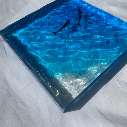 新作 インテリアアートブロック ラージ エメラルドブルーの海と