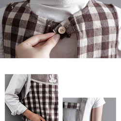 ブラウン　チェック　兎　丸い襟　綿　ポケット付き　ワンピース　レディースエプロン　 4枚目の画像