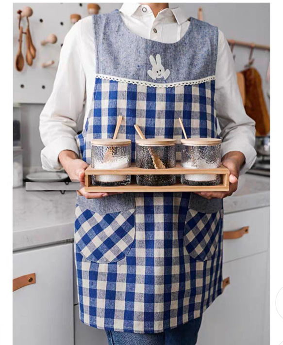 チェックワンピース ブルー 襟付き 七里 襟付きチェック青