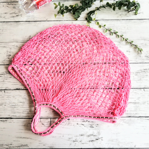 ネットバッグ ピンク 刺繍 メッシュバッグ マルシェバッグ
