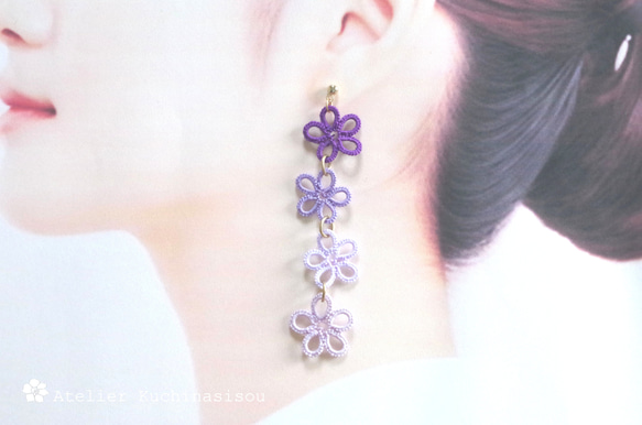 梭織花邊花朵耳環&lt;Kikyo&gt; 第1張的照片