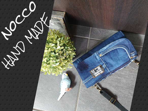 MOONデニムリメイクバッグ（L）No.766☆ショルダーバッグ No.300【DENIM✖️お財布ショルダーバッグ❤️】デニムスマホ