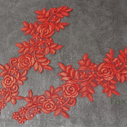 チュールコード刺繍モチーフ 1対 花 赤色 (MFLC42RDEJJL) 4枚目の画像