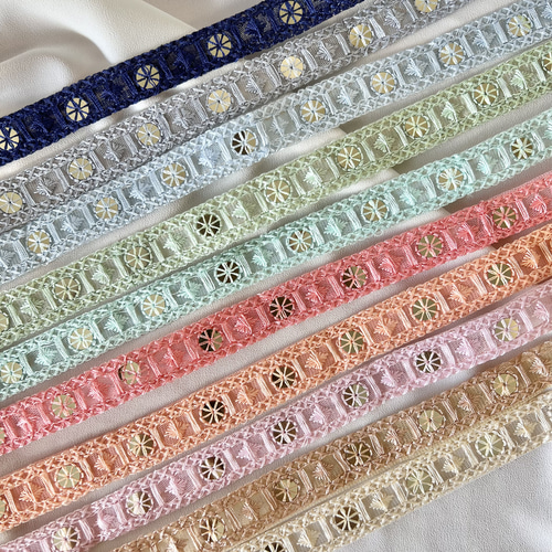 100cm インド刺繍リボン チュール ひし形柄 #nt26 リボン・テープ La