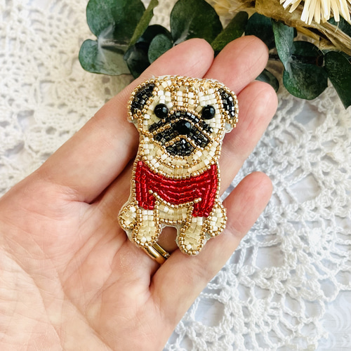 たら福福まねき犬様 専用 レモン 枝豆 ビーズ刺繍ブローチ