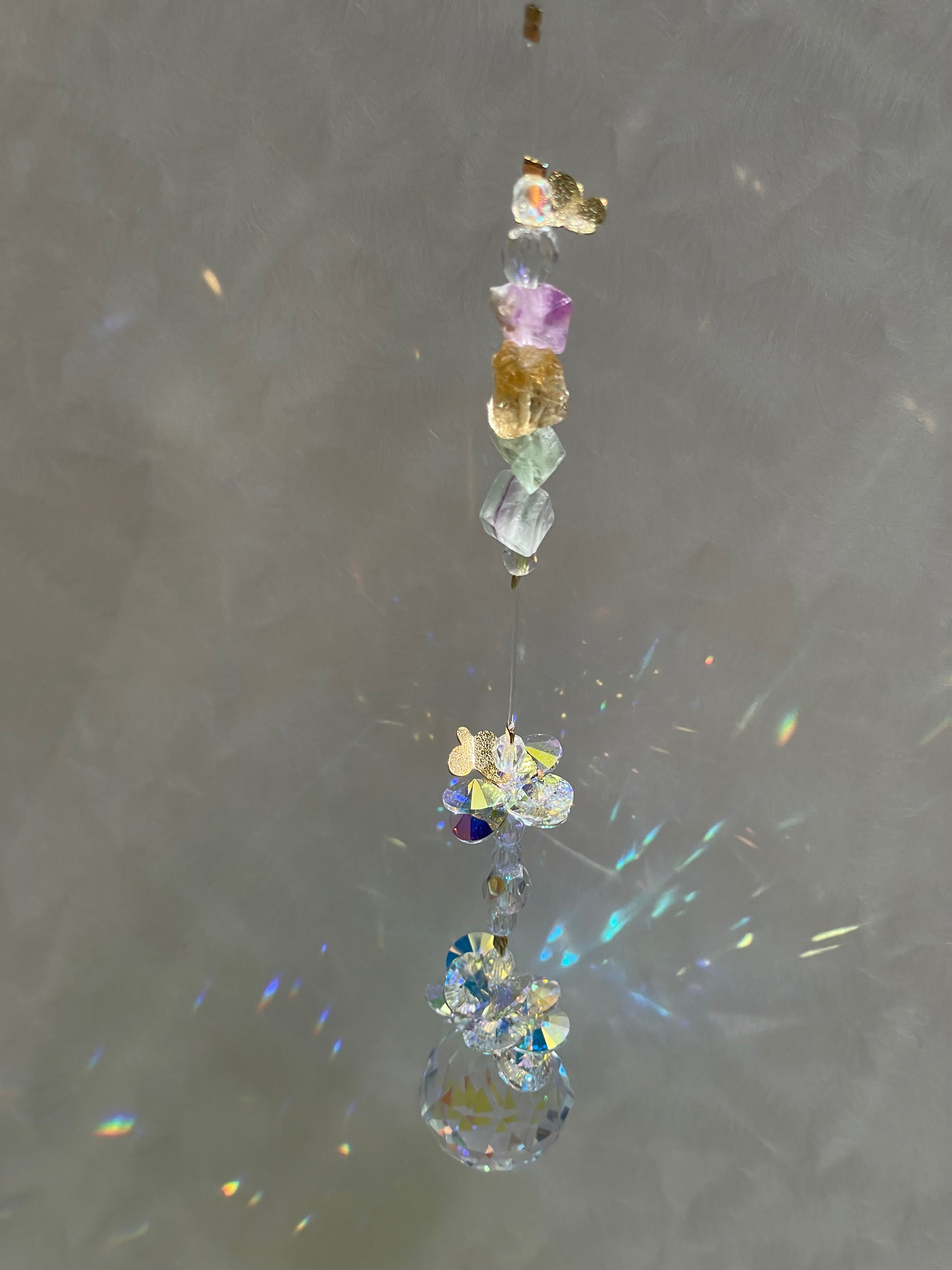 バタフライrainbowサンキャッチャー　シトリン　フローライト