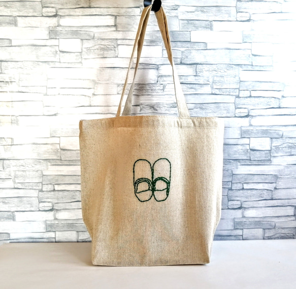 靴の刺繍 トートバッグ エコバッグ レッスンバッグ 肩掛け ベージュ A4 