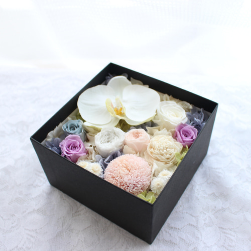 特選仏花　フォトフレームダブル　フラワーボックス　プリザーブドフラワー　造花無し 写真立て フォトフレーム 結婚祝い 花 プレゼント ギフト フォト