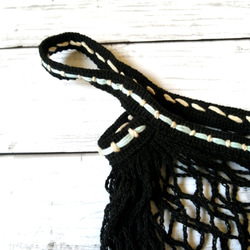 刺繍でネットバッグ　黒　マルシェバッグ　エコバッグ　メッシュバッグ　 4枚目の画像