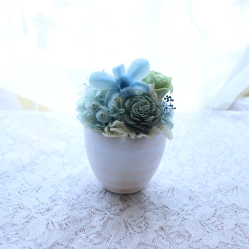 父の日は！イエローが映えるブルーの花器・ポットで！｜ギフト