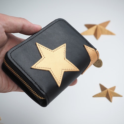 キーウォレット [ キーケース + ミニ財布 ]（星型 ゴールド / ブラック）本革 コンパクト スター 6枚目の画像