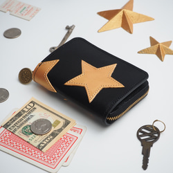 キーウォレット [ キーケース + ミニ財布 ]（星型 ゴールド / ブラック）本革 コンパクト スター 3枚目の画像