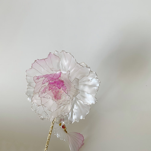 芙蓉の髪飾り ⭐︎ アメリカンフラワー 再販6】ガラス風 芙蓉 の 髪飾り ⭐︎ アメリカンフラワー
