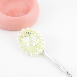 クォーツが光る夏空に、ミモザなオーバルがとても清々しい♪<1点ものヘアピン>HP143 1枚目の画像