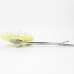 クォーツが光る夏空に、ミモザなオーバルがとても清々しい♪<1点ものヘアピン>HP143 4枚目の画像