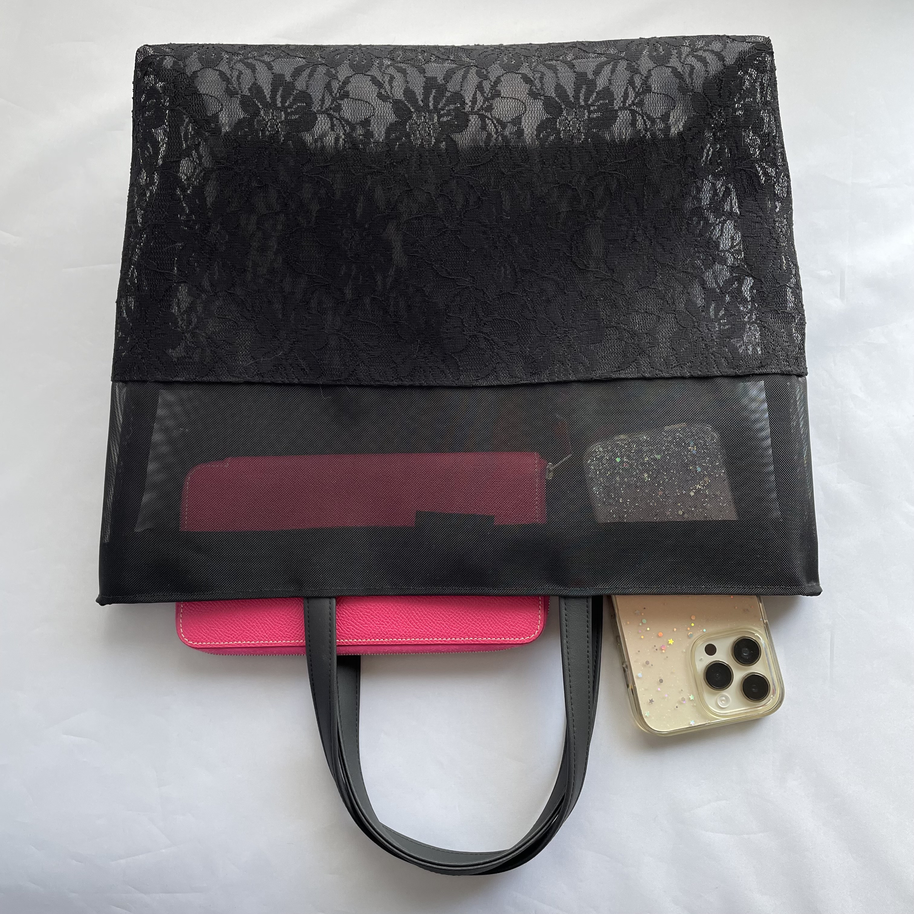 ブラックメッシュトート （ブラックメッシュ x ブラックレースメッシュ）