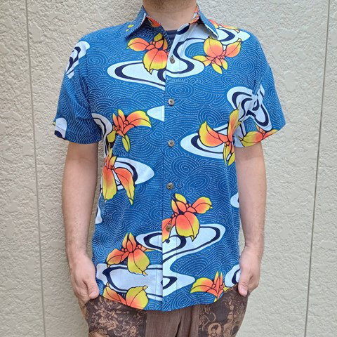 半袖浴衣反物リメイクシャツ（流水に菖蒲）